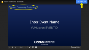 Google Slides template for Honors Community Development category, with emphasis on the category name and the "Use Template" button